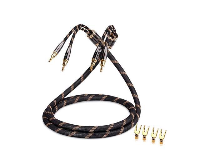 Single Audiophile Speaker Cable,Convertible Banana Spade Gold Plated Connector,Nylon Braid,HiFi Quality Cable(9.8ft/3M,1 Cable for 1 Speaker)