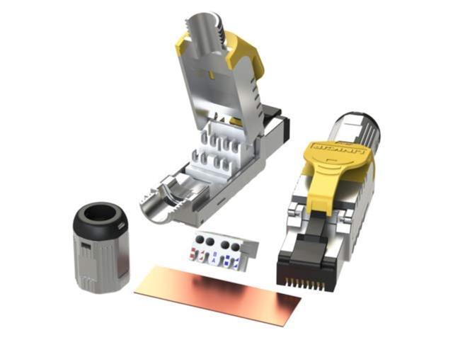 [GHMT & DSX8000 Certified Cat8 Ethernet Cable Connector (6-Pack) RJ45 Metal Tool Free Easy Termination Plug for 2000MHz 2GHz 40G Double Shielded...