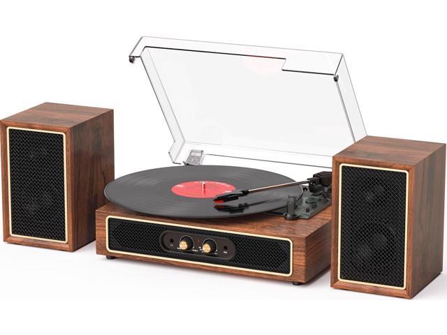 Vinyl Record Player with External Speakers, 3-Speed Bluetooth Input Turntable, PC Recording, Stereo Speakers, RCA Out, AUX in, Auto Stop, Gold...