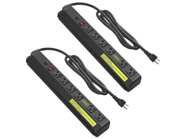 20 Amp Power Strip Heavy Duty 2 Pack,Heavy Duty 20 Amp Surge Protector 4800J, Garage Metal 6 Outlets 12 Gauge Extension Cord 10ft