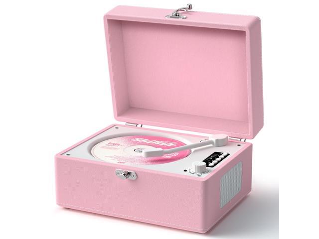 CD Player Portable Bluetooth, Pink CD Player Leather for Home Music Player, Rechargeable Battery & Built-in Speakers, USB & AUX Playback, Vintage.