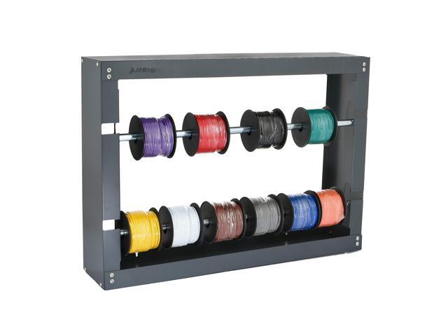 Wire Spool Rack, 2-Rod Heavy-Duty Wire & Cable Dispenser Conduit Display & Storage for Electrical, Industrial & Retail Use Grey