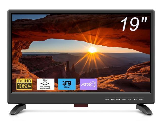 19 Inch Flat Screen TV Built in Digital ATSC Tuners, 1080p LED TV with HDMI VGA AV USB Port for Kitchen, Bedroom, RV, Caravan, Camping, Outdoor