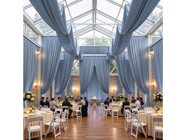 4 Panels 5ft(W) x 20ft(H) Dusty Blue Ceiling Drapes for Wedding Parties 20 FT Extra Long Thick Polyester Wrinkle-Free Drapery Tent Decor...