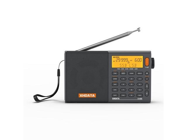 D808 Portable AM FM SW LW Air Band Radio SSB RDS Multi Band Radio Speaker with LCD Display Alarm Clock External Antenna (Grey)
