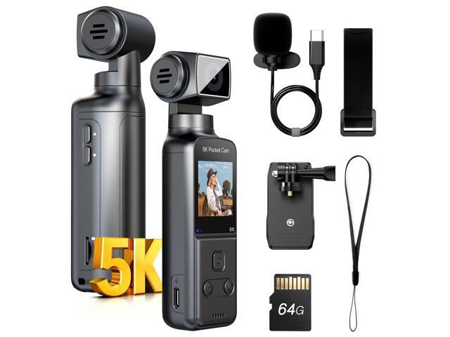 5K Body Camera with Microphone, W5 Vlogging Camera, 5K/15FPS and 4K/60FPS with 270° Rotating Lens, External Mic Support, Clip/Strap Options, EIS...