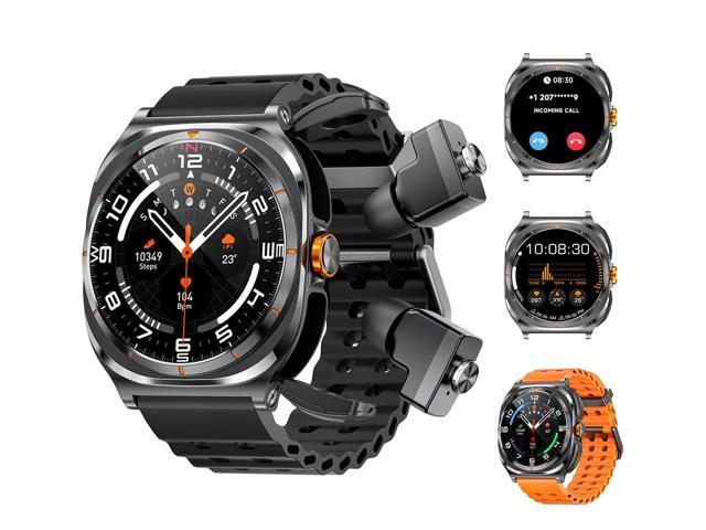 Smartwatch with Earbuds(Orange & Black 2 Straps), Listen to Music, Answer/Make Calls, Sports Fitness Trackers with Heart Rate, Blood Oxygen, Sleep.