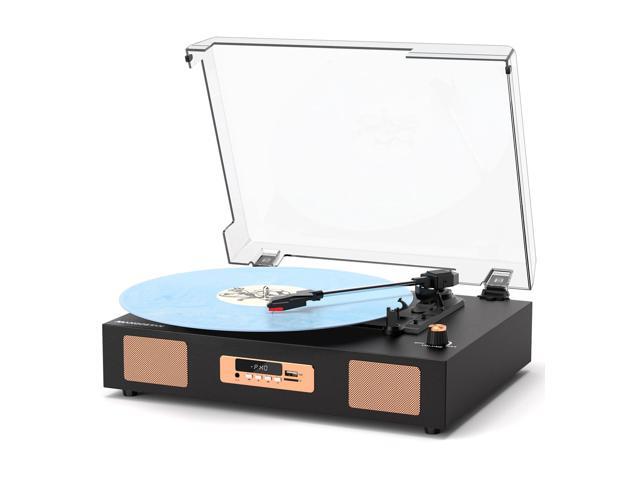 Vintage Vinyl Record Player, 3-Speed Turntable with Bluetooth, USB/SD Recording, Built-in Stereo Speakers, RCA Output, Digital Display Black & Gold
