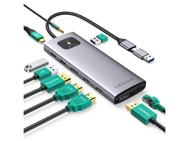 LK10 10 in 1 Laptop Docking Station Dual Monitor, USB C Hub Dual 4K@60Hz HDMI, 2 DP, 3 USB A, 100W PD, 1000Mbps Ethernet, 3.5MM Audio, USB...