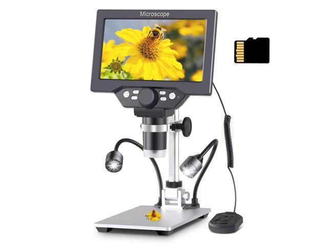 7 inch LCD Digital Microscope with 32G TF Card, 12MP 1080P USB Microscope Camera with Remote Control, PC View, Fill Lights for Coin, Plant, Rock,...