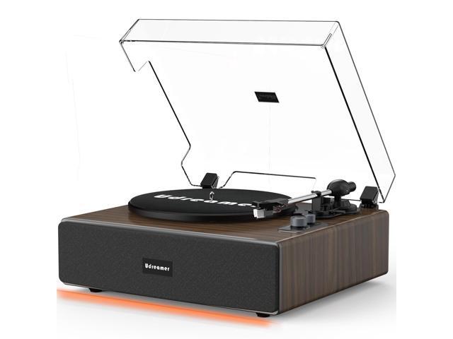 Vinyl Record Player with Bluetooth Input, All-in-One Turntable with Built-in Speakers, AT-3600L Cartridge, Belt Drive 33/45 RPM, Auto Stop,...