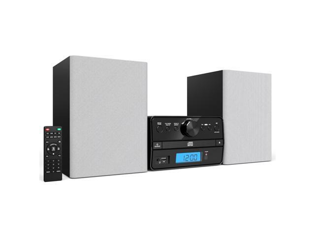 Stereo Shelf Systems Tray Loading CD Player with Digital FM Radio, Bluetooth Streaming, Remote Control in Silver LCD Display 3.5mm Headphone...