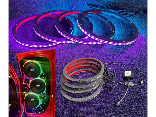 4 PCS 6.5' RGB Dream Color Chasing Symphony Addressable LED Speaker Rings - Wireless RF Remote & Bluetooth App Control - Ideal for Coaxial Speakers