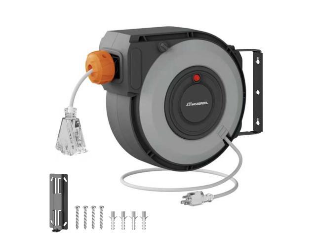 Retractable Extension Cord Reel, 70 FT Heavy Duty 14AWG/3C SJTOW Power Cord, Lighted Triple Outlets, Adjustable Stopper, Ceiling & Wall Mount, ETL...