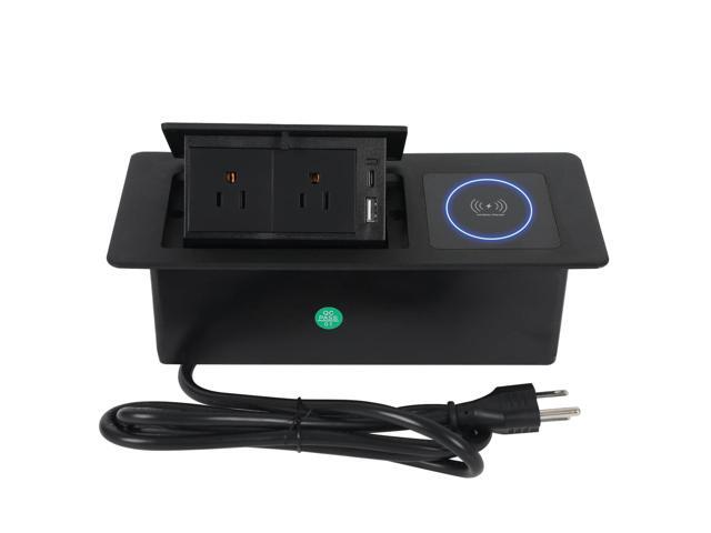 Pop Up Outlet with 15W Wireless Charger, Power Strip with 2 AC Outlets, USB A and USB C Charging Ports Recessed Multimedia Strip Socket Hidden...