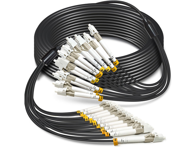15 Meters 12 Core OM3 Multimode Industrial TPU LC to LC Outdoor Armored Fiber Patch Cable, Direct Burial 12 Strands Fiber Optic Cable, 10Gb Duplex...