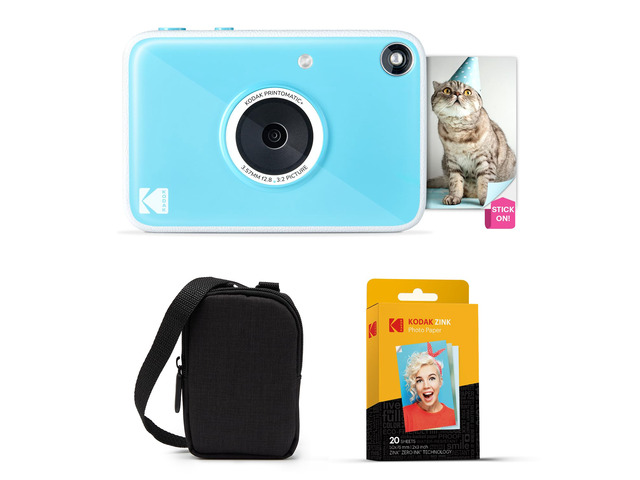 Printomatic+ Instant Print Digital Camera Starter Bundle + Carrying Case + Zink 20pk Sticky-Back Photo Paper - 10MP, Full-Color Photos, GB LED...