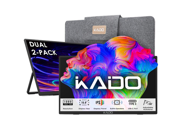 2-Pack 15.6-inch FHD Portable Monitor for Laptop 1920x1080 IPS Screen Triple Monitor mini-HDMI USB Type-C Laptop 2nd Display Built-in Speakers,...