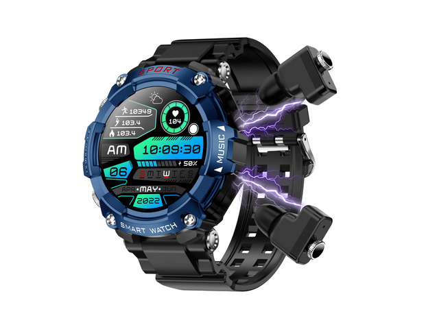 Smart Watch with Earbuds for Men, 1.52 Inch Round Fitness Watch T96, 2 in 1 Bluetooth Watch with Step,Calories, Sports Smart Watch Long Time...