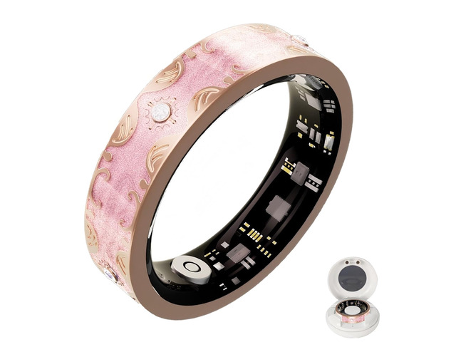 Retro Bluetooth Smart Ring for Women Fitness Tracker Ring with Heart Rate, Sleep Monitoring, Blood Oxygen, Step Counting for iOS and Android (Pink,...