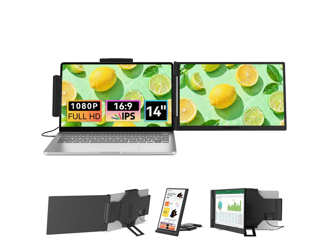 Laptop Screen Extender 14.1' 1080P IPS, Dual Screen Portable Monitor for Laptop 13-17.3', Plug & Play Monitor Extender with USB-C/HDMI, Travel...