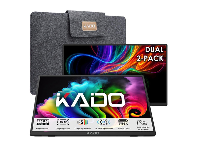 2-Pack 15.6-Inch 1080p IPS Monitor Extender for Laptop 1920x1080 USB-C Dual Portable Monitor Setup, Mini HDMI 180° Kickstand Built-in Speakers,...