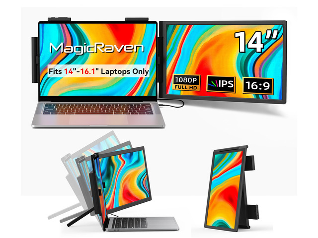 Laptop Screen Extender, 14' 1080P Portable Monitor, Type-C HDMI Plug and Play for 13.3' - 16.1' Laptops, 270° Rotation Attachment Display for...