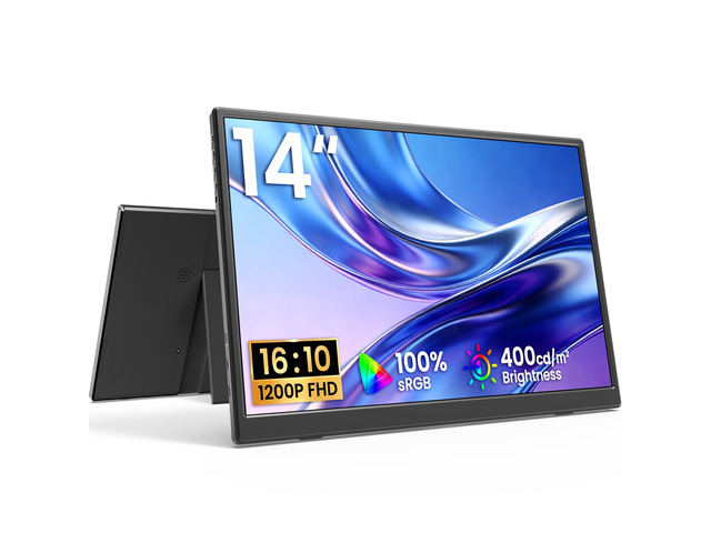 Portable-Monitor-for-Laptop 14 inch FHD 1920 * 1200P USB C HDMI Ultra-Slim IPS Travel Display w/Smart Cover & Speakers, HDR Plug & Play, External...