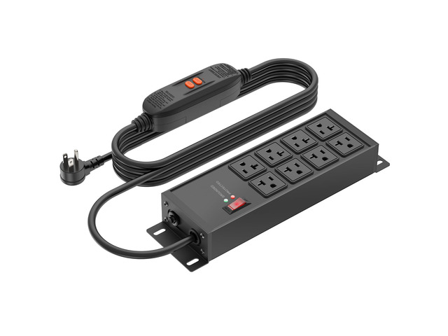 12 Gauge Heavy Duty Power Strip, GFCI, 8 Ports. Black, 6FT. Extension Cord Surge Protector with Multiple Outlets, Wall Mount Flat Plug Extender,...