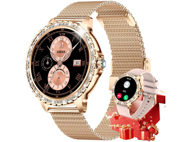 Smart Watch for Women Diamond, Bluetooth Calls, 1.32-inch HD Screen Round Fitness Tracker with Menstrual Cycle/Sleep/Heart Rate Monitor, 100+...