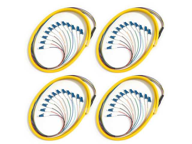 4Pack LC UPC 12 Fibers OS2 Single Mode Bunch Fiber Optic Pigtail, SingleMode 9/125 LC-UPC Fiber Pigtail, 1.5m (5ft)
