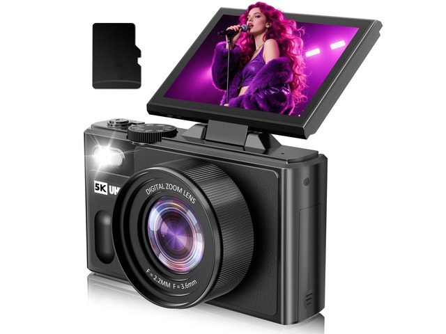 Digital Camera, 5K 80MP Digital Camera for Photography with 3' 180° Flip Screen with 18X Zoom, 64GB SD Card, Travel Camera for YouTube with...