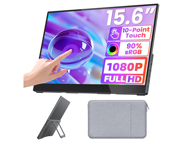 Portable Monitor 15.6 inch FHD 90% sRGB 60Hz HDR HDMI USB-C Travel Monitor for Laptop MacBook PC Surface PS5 Xbox, External Display with Kickstand...
