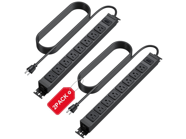 2 Pack Metal 360° Rotating Mountable Power Strip, 8 Outlet Gaming Table Mounted Long Power Strip, Heavy Duty Wall Mount Surge Protector with...