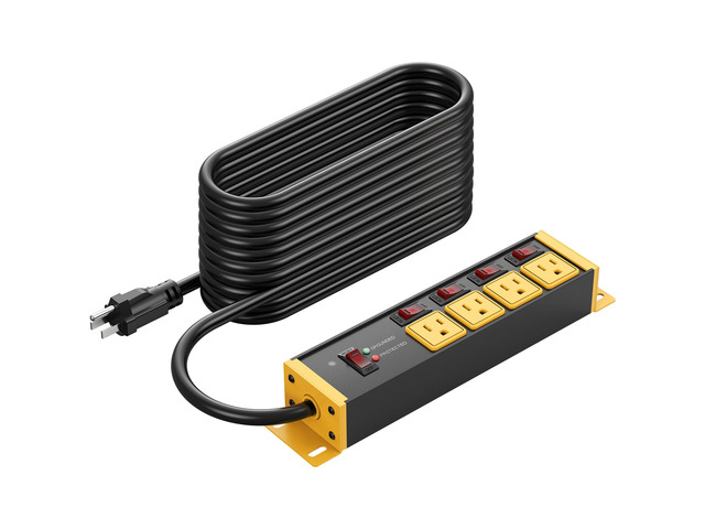 12 Gauge Outdoor Long Extension Cord with Multiple Outlets, 20 Amp Individual Switches Heavy Duty Surge Protector Power Strip, Garage Wall Mount...