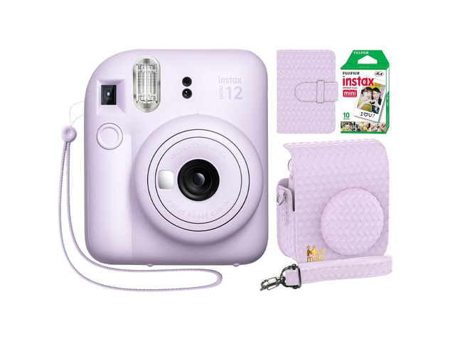 Instax Mini 12 Instant Camera Lilac Purple + Minimate Custom Designed Case + Fuji Instax Film 10 Sheets & Photo Album