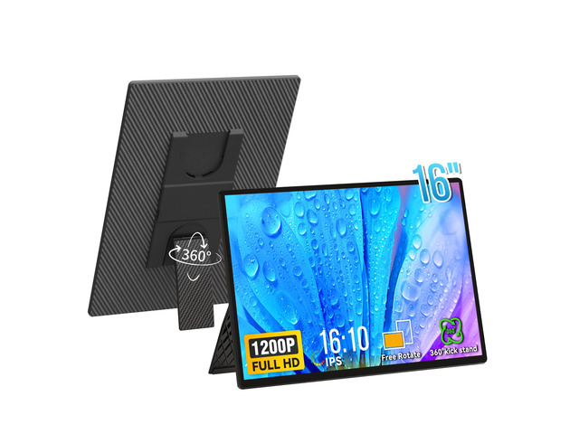 Portable Monitor 16' 1200P FHD Laptop Screen Extender, Horizontal Vertical Monitors with Detachable Kickstand, Built-in Speakers, Plug & Play...