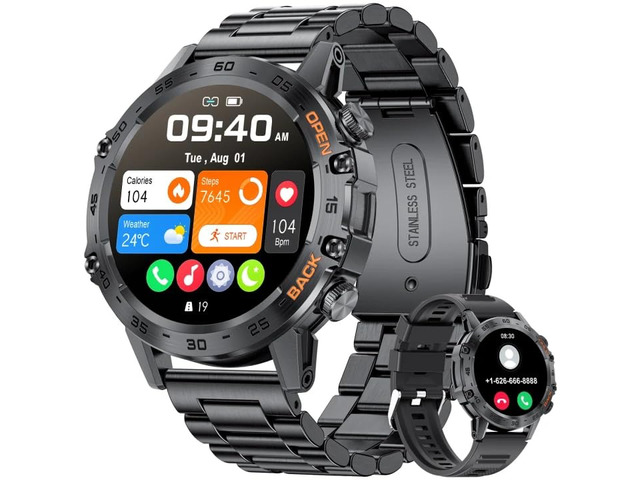 Smart Watches for Men(Answer/Calls),1.39 inch Touchscreen/5ATM Waterproof/120+ Sports Modes Fitness Watch with Heart Rate for Android/iOS Steel Black