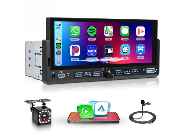 Car Stereo Single Din Wireless Carplay 6.86 inch Touch Screen Android Auto, Car Radio with Bluetooth 5.2 Mirror Link FM/EQ USB/AUX/TF/SWC/MIC Car...