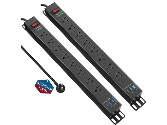 2 Packs 8 Outlet Heavy Duty Power Strip with USB PD 20W, Surge Protector 6FT Cord Long Power Strip with USB A & USB C, Wide Spaced and Wall Mount...