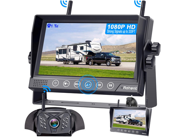 RV Backup Camera Wireless HD 1080P Waterproof Dual Antennas Digital Signals Rear View System for Trailers Trucks Motorhomes 4 Channels 7'' Touch...