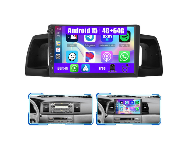 5Ghz WiFi [4+64GB] Android 15 Car Radio for Toyota Corolla EX 2005-2012 with Wireless Carplay/Android Auto, 9 Inch HD Touchscreen with Knob, Car...
