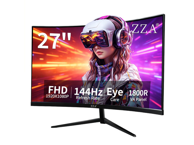 27 Inch Curved Gaming Monitor 144Hz-1080P FHD Computer Monitor,VESA Mount,HDMI/VGA Ports,Tilt Adjustable-Black
