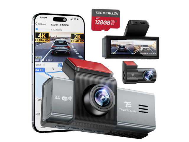 4K Dash Cam Front and Rear with ADAS Assist, Free 128GB Card Included, Built-in GPS & 5G WiFi, G-Sensor, Dash Camera with No-Light Night...