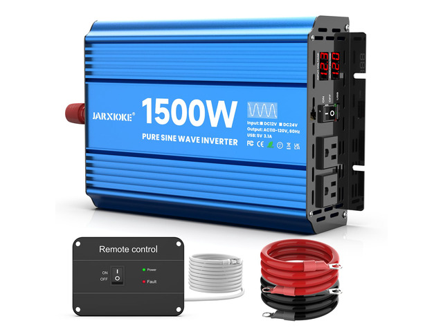 1500 Watt Pure Sine Wave Power Inverter, 12 Vdc to 110 Vdc to 120 Vdc, for Home, RV and Off-Grid Solar Systems, with 2 AC Outlets and USB Port, LCD...