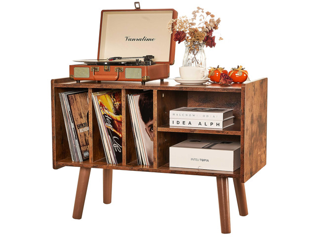 Record Player Stand with Vinyl Storage Holds Up to 300lb, Large Record Player Table Cabinet for Album Storage with Holder Vinyl Display Shelf, Wood...