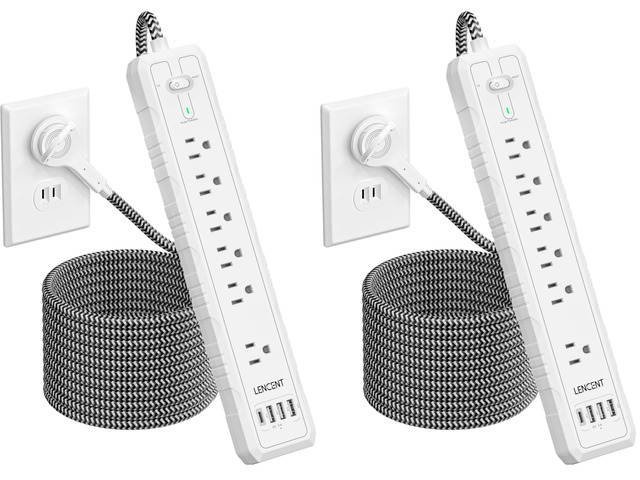 2 Prong to 3 Prong Outlet Adapter, 2 Prong Power Strip, 1050J 2 Prong Flat Plug Surge Protector, 10ft Extension Cord, 6 AC Outlets & 4 USB(1...