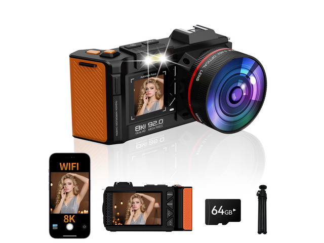 8K Digital Camera for Photography, 92MP WiFi Vlogging Camera for Front and Rear Screen, 18X Digital Zoom, Point and Shoot Camera for YouTube with...