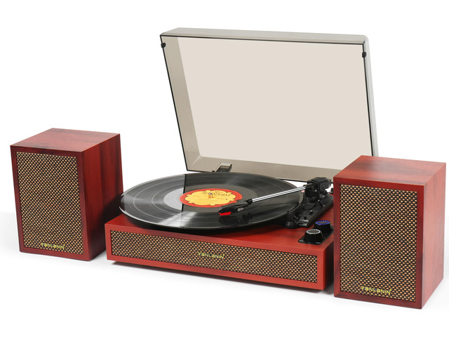Vinyl Record Player with Dual External Speakers, 3 Speed Vintage Stereo Turntable for Vinyl Records, Bluetooth Input, Auto Stop & Belt Driven...