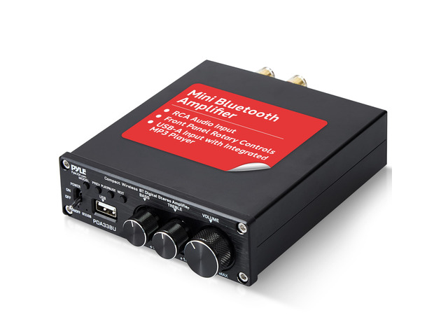 2.1 CH Wireless Stereo Power Amplifier - 200W Bluetooth Mini Amp with USB Player, RCA Input, Subwoofer Output, Bass and Treble Control, Compact...
